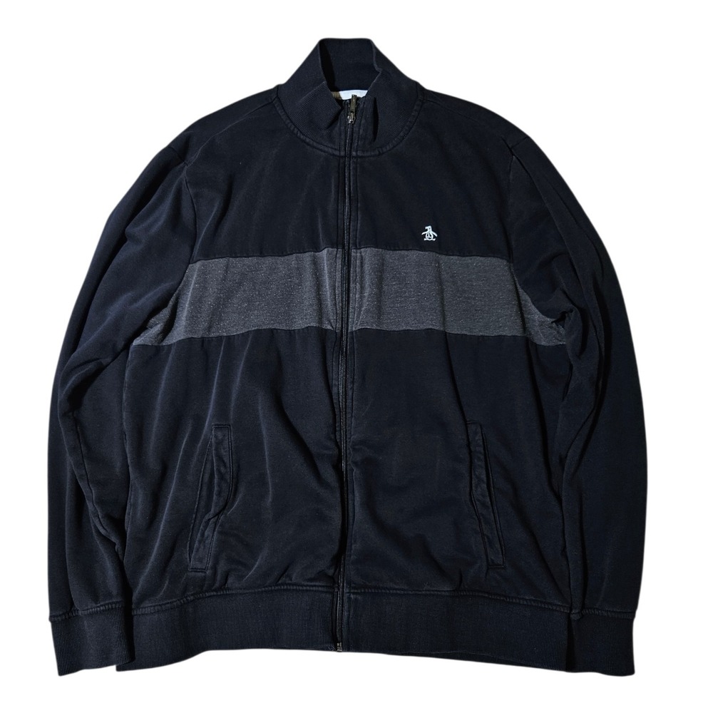 Original Penguin Men's Track Jacket Medium, Full Zip Black Swetaer Long Sleeve